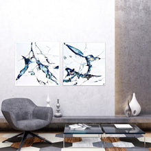 Load image into Gallery viewer, Oil painting of an abstract rock pool in shades of blue, aqua, turquoise with multi-coloured detaIl. In situ with matching painting Sea Star.
