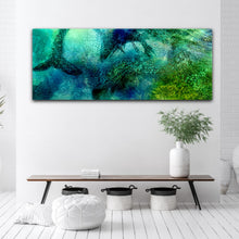 Load image into Gallery viewer, Underwater painting of seals on the NSW South Coast. In situ on a white wall.

