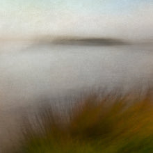 Load image into Gallery viewer, Misty view of the ocean with grasses along the water&#39;s edge. Square shaped image.

