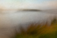 Load image into Gallery viewer, Misty view of the ocean with grasses along the water&#39;s edge.
