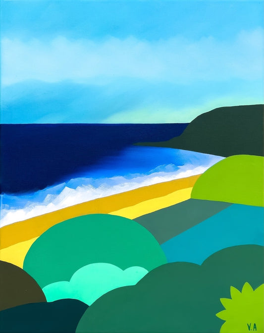 Werri Beach NSW South Coast in a colourful stylised painting.