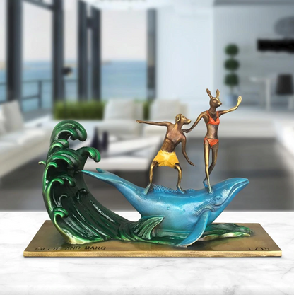 Gillie and Marc, They had a Whale of an Adventure, Bronze w/coloured patina sculpture #10/10