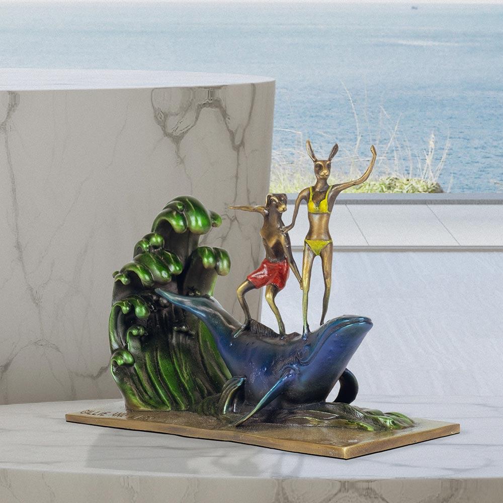 Gillie and Marc, They had a Whale of an Adventure on the seas, Bronze w/coloured patina sculpture #4/8