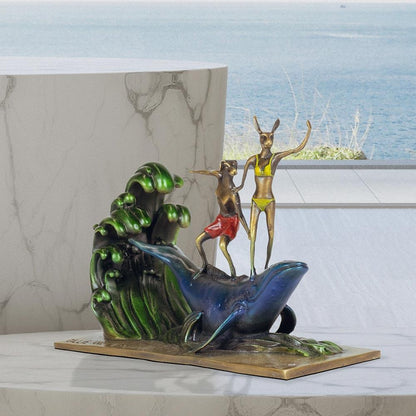 Gillie and Marc, They had a Whale of an Adventure on the seas, Bronze w/coloured patina sculpture #4/8