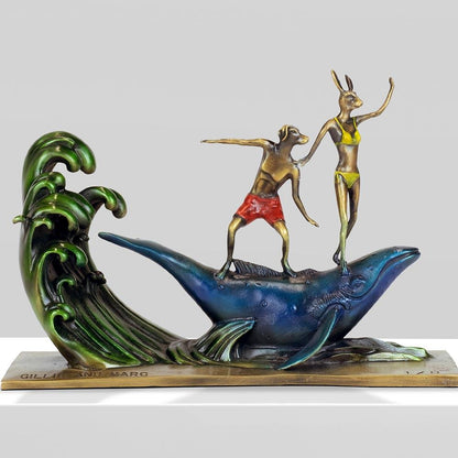 Gillie and Marc, They had a Whale of an Adventure on the seas, Bronze w/coloured patina sculpture #4/8