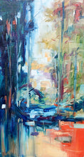 Load image into Gallery viewer, Multicoloured Abstract oil painting depicting looking through a stand of trees.
