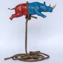 Load image into Gallery viewer, Gillie and Marc, Flying Psychedelic Rhino on short Rope, Bronze sculpture # 2/10
