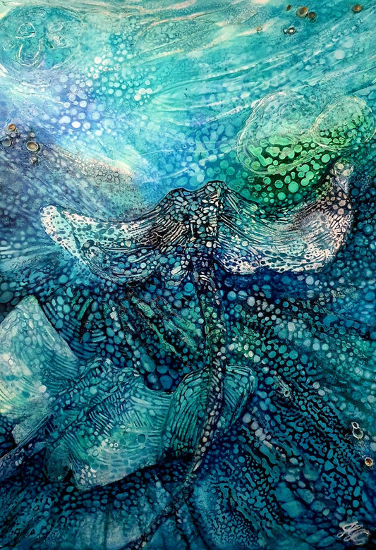 Stingrays in an oil painting