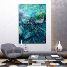 Load image into Gallery viewer, Stingrays in an oil painting. Shown in situ on a white wall.
