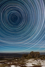 Load image into Gallery viewer, A star trail from a crystal clear night sky above the Australian Alps. Kosciuszko National Park, Australia
