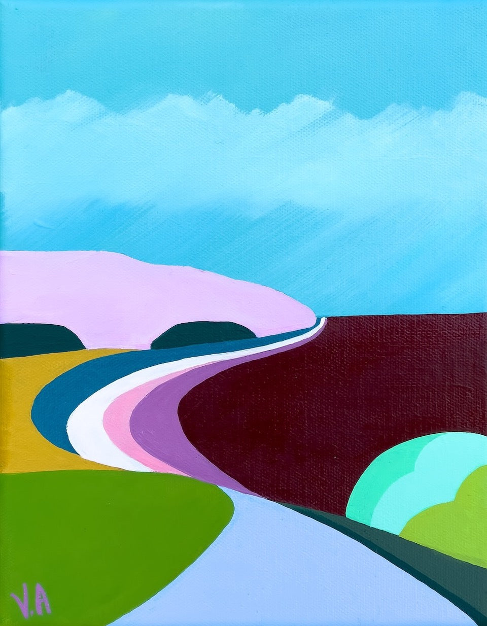 Werri Beach on the NSW South Coast, in a stylised colourful painting.