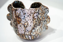 Load image into Gallery viewer, Small abstract hand crafted ceramic vase with tones of pink and tan.
