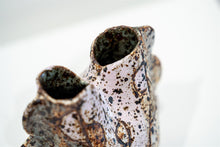 Load image into Gallery viewer, Small abstract hand crafted ceramic vase with tones of pink and tan. Detail view shown.
