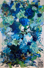Load image into Gallery viewer, Blooms in all shades of blue, aqua, turquoise and olive.

