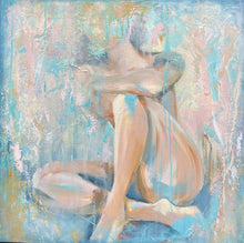 Load image into Gallery viewer, Nude figurative painting of a female against a pastel-hued background. 
