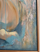 Load image into Gallery viewer, Nude figurative painting of a female against a pastel-hued background. Shown here in close up view.
