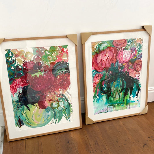 Kerry Bruce, Green with Envy, Original Art on Paper - Oak Frame
