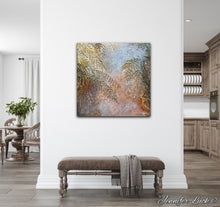 Load image into Gallery viewer, Sea grasses and rock pools in an oil painting. Shown on a white wall.
