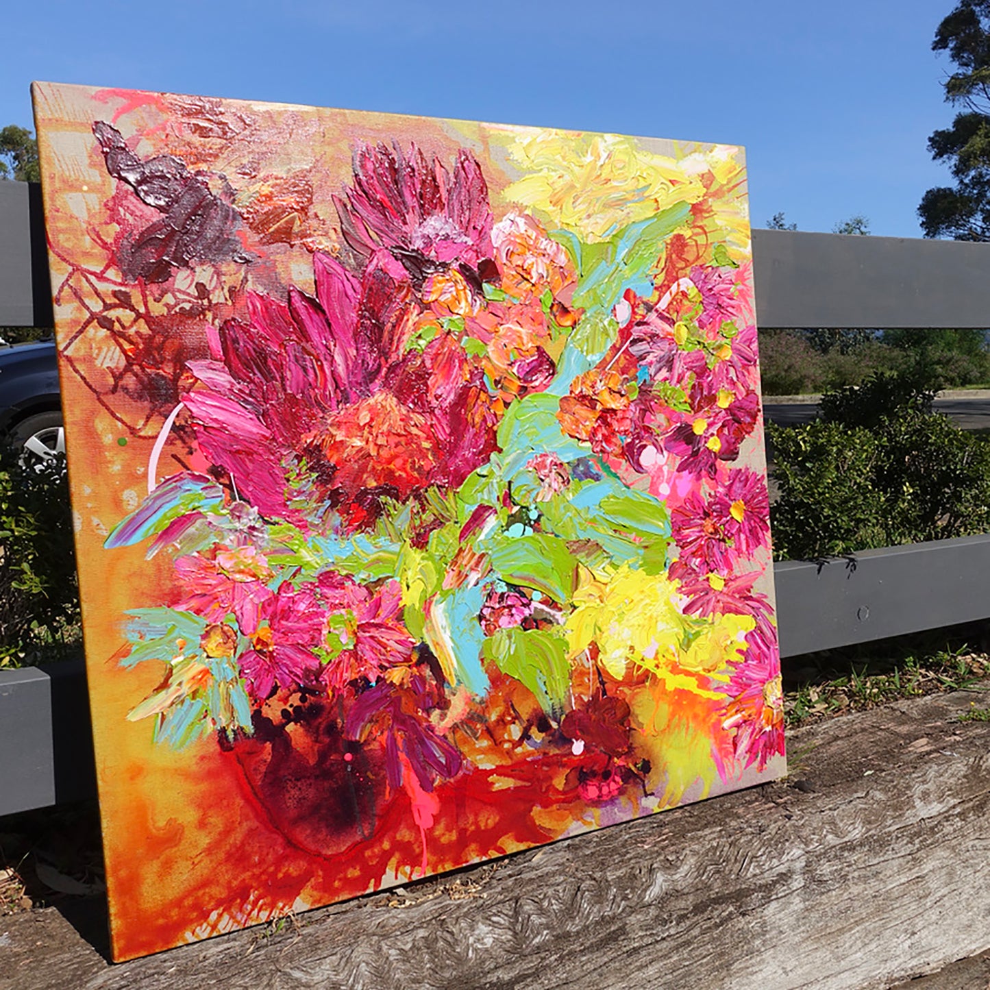 Kerry Bruce, Protea Petals, Acrylic on Linen canvas