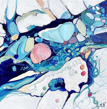 Load image into Gallery viewer, Contemporary abstract painting depicting a rock pool in shades of blue, aqua, turquoise, rose, mauve, pink ochre and white.
